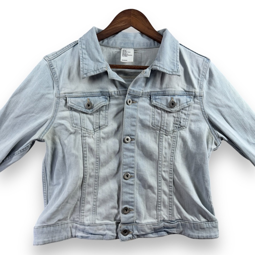 H&M Denim Jacket Light Blue Faded Wash Jean Jacket Womens Size 12
